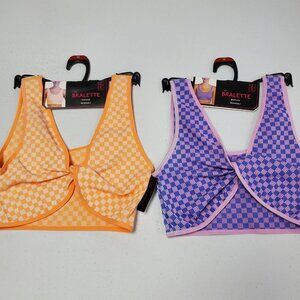 NBO Bralette Womens Medium Peach Lilac Seamless Reversible Twist Bra Lot of 2